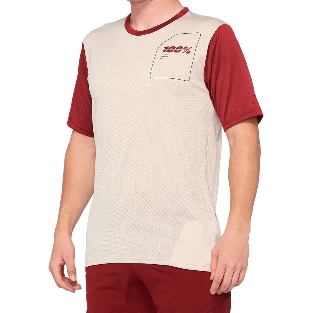 100% RIDECAMP MTB FIETSSHIRT KORTE MOUWEN BEIGE ROOD HEREN