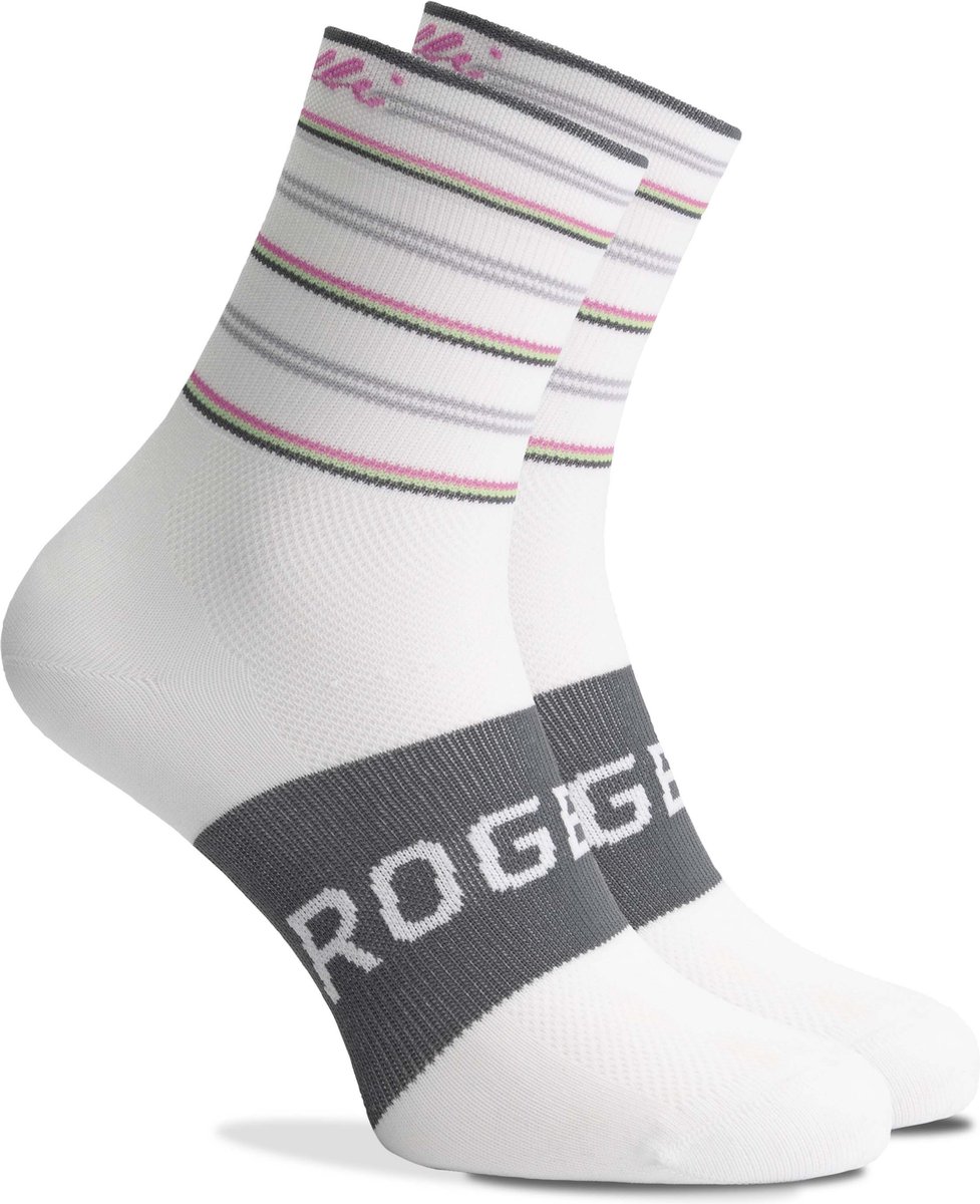 Rogelli Stripe Fietssokken Dames Wit/Grijs/Lime/Lavendel